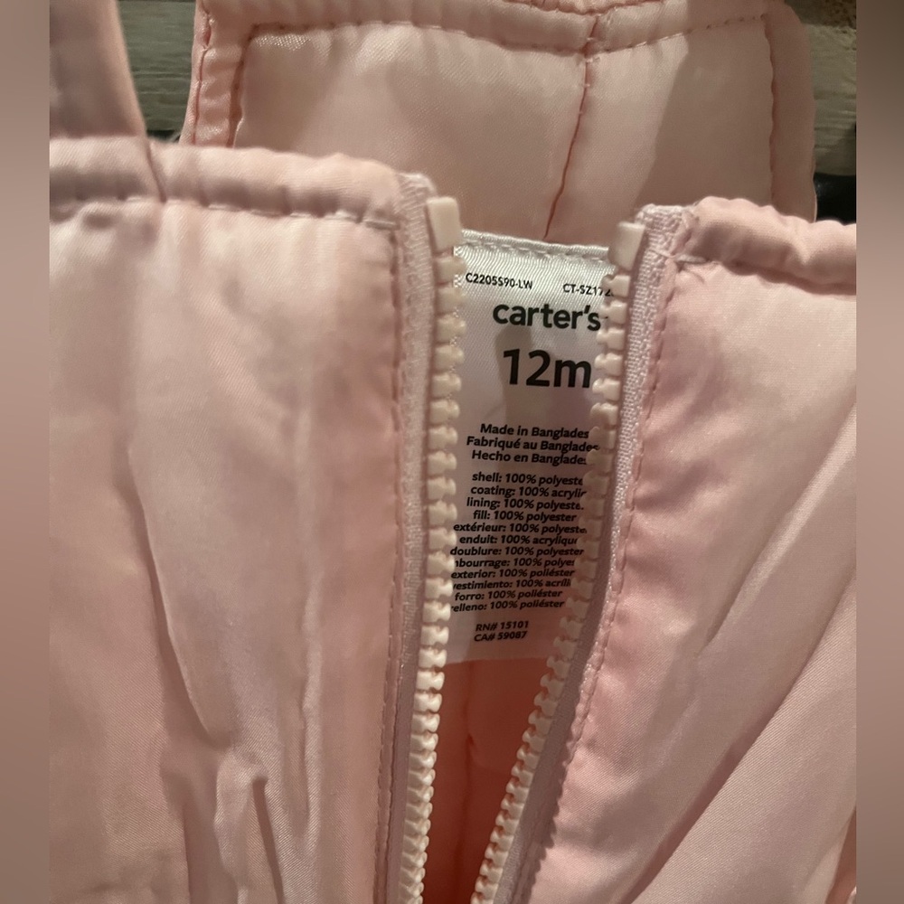 Carter's Pink and Gold Snowsuit Set 12month - Picture 7 of 8
